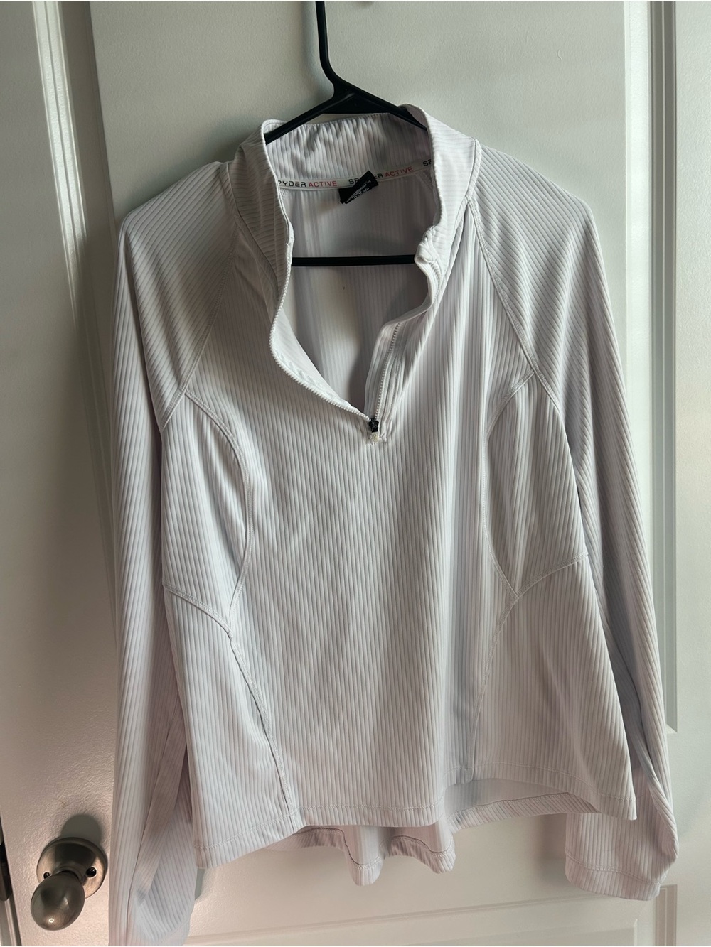 Spyder White Ribbed Quarter-Zip Long Sleeve Top